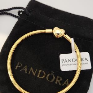 Pandora Moments 14k Golden Plated Snake Chain Charm Bracelet For Women's 7.1 in